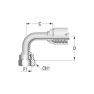 Alfacrimp 1 1/16" JIC 90? swept Female x 3/4" HFF-AC2 FS JIC 90 -12-12 D46 CR 32