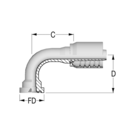 Alfacrimp 1 1/4" SAE 6000 90? Flange x 1 1/4" HFF-AC6 FL 6K 90 -20-20 D91
